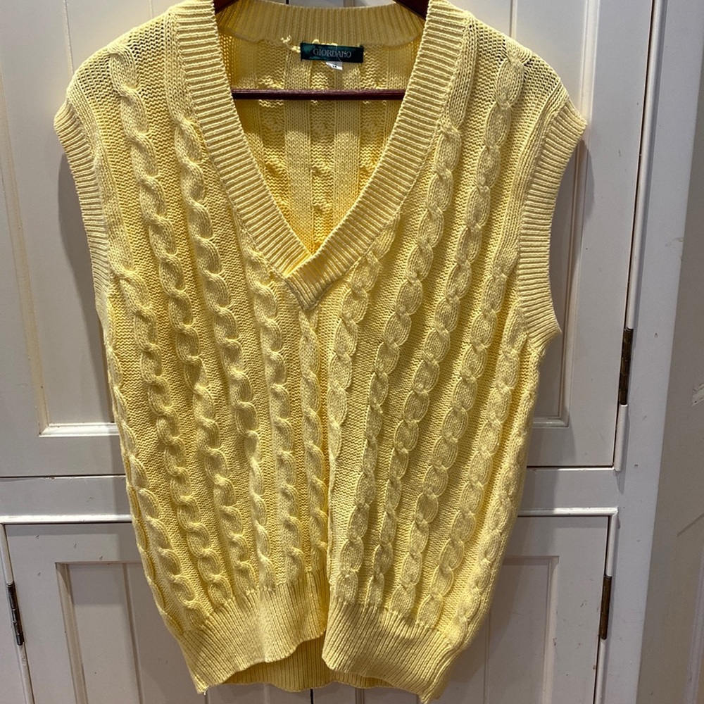 Yellow Cotton Cable Golf Sweater Vest